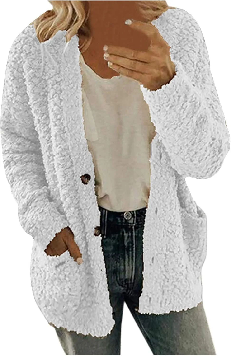 Sweaters for Women Cardigan Women Casual Plus Size Plush Sweater Pockets Outerwear Buttons Cardigan Coat Long Sleeve