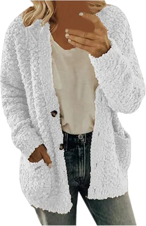 Sweaters for Women Cardigan Women Casual Plus Size Plush Sweater Pockets Outerwear Buttons Cardigan Coat Long Sleeve