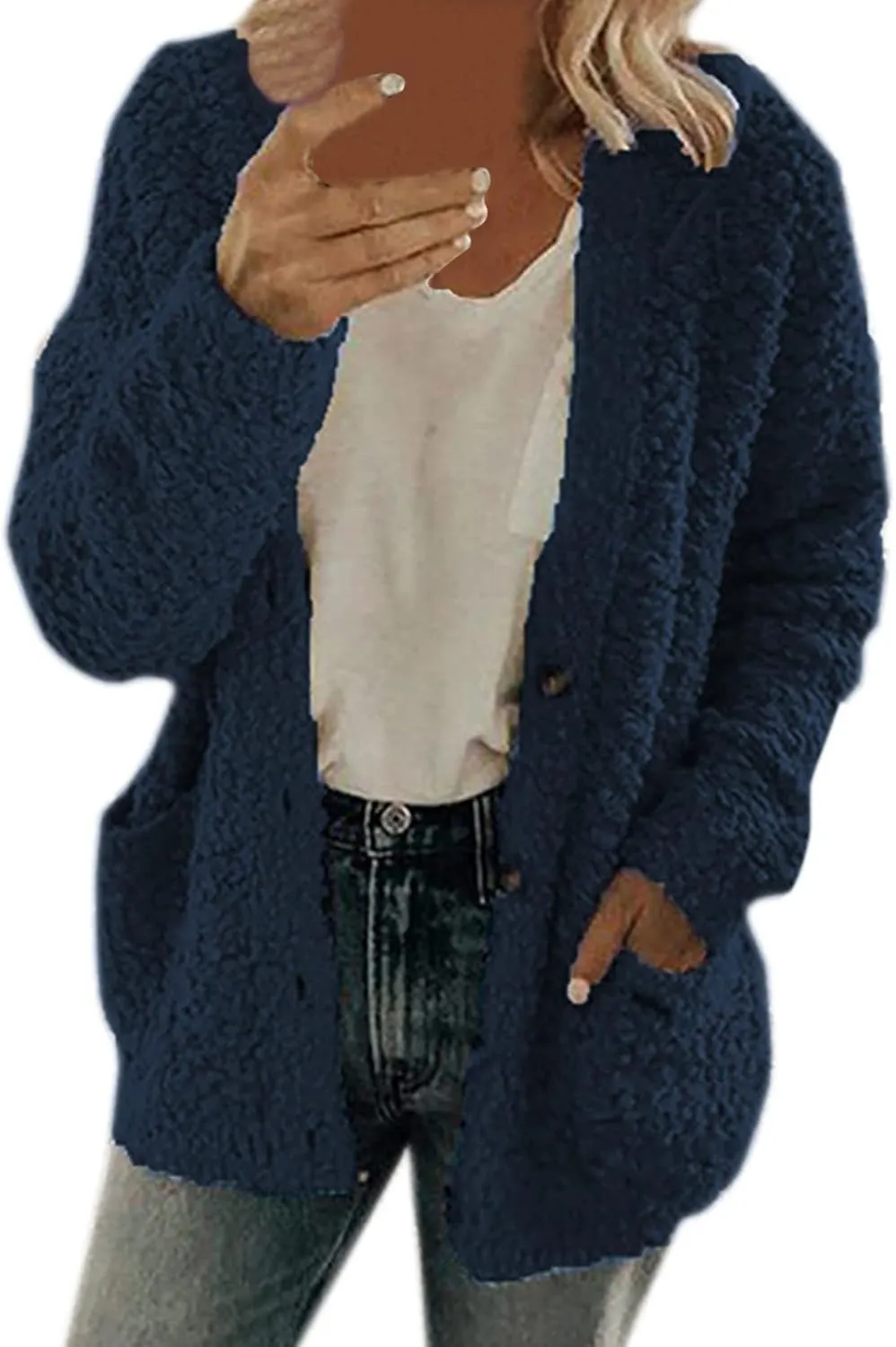 Sweaters for Women Cardigan Women Casual Plus Size Plush Sweater Pockets Outerwear Buttons Cardigan Coat Long Sleeve