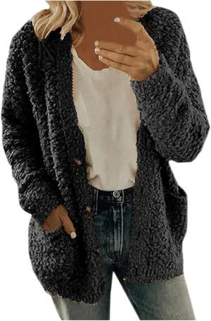 Sweaters for Women Cardigan Women Casual Plus Size Plush Sweater Pockets Outerwear Buttons Cardigan Coat Long Sleeve