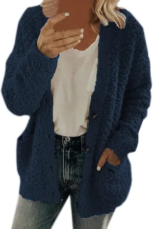 Sweaters for Women Cardigan Women Casual Plus Size Plush Sweater Pockets Outerwear Buttons Cardigan Coat Long Sleeve