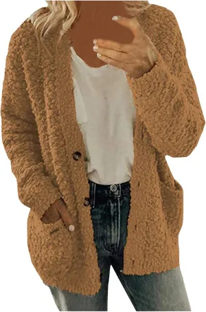 Sweaters for Women Cardigan Women Casual Plus Size Plush Sweater Pockets Outerwear Buttons Cardigan Coat Long Sleeve