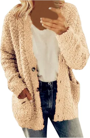 Sweaters for Women Cardigan Women Casual Plus Size Plush Sweater Pockets Outerwear Buttons Cardigan Coat Long Sleeve