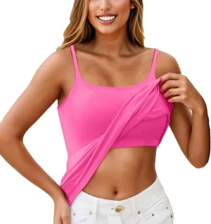 Tank Top Women Athletic Built in Bra Adjustable Spaghetti Strap 2025 Cami Tops Summer Shirts Sleeveless Under Clothes