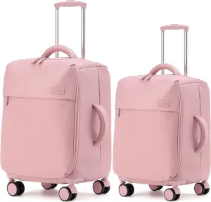 Ultralight 20" 24" Travel Luggage Set Carry-On Airline Approved Softside Suitcase, 360 Spinner Wheels, TSA Lock, with 7-Piece Travel Accessories, Sakura Pink