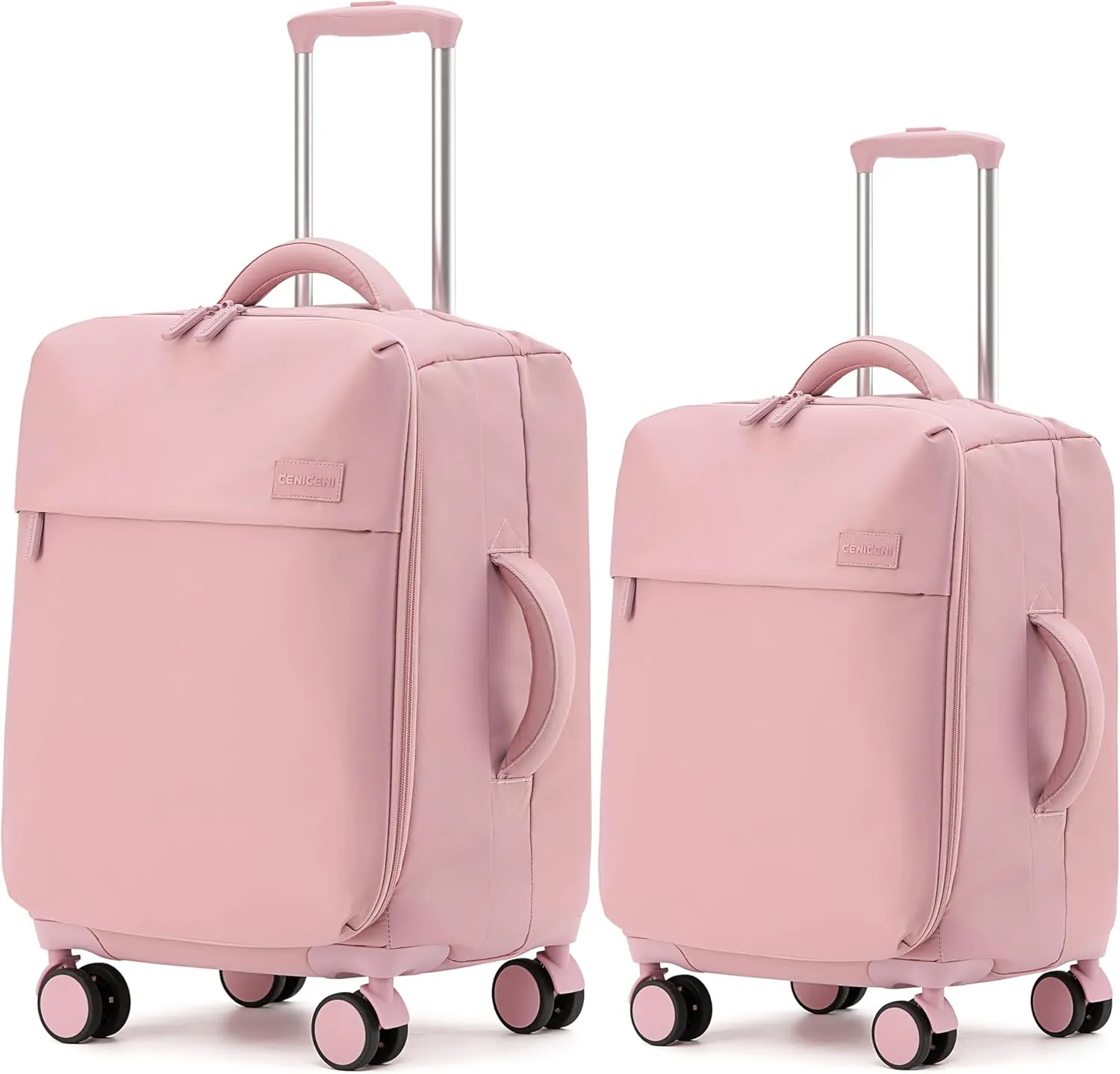 Ultralight 20" 24" Travel Luggage Set Carry-On Airline Approved Softside Suitcase, 360 Spinner Wheels, TSA Lock, with 7-Piece Travel Accessories, Sakura Pink
