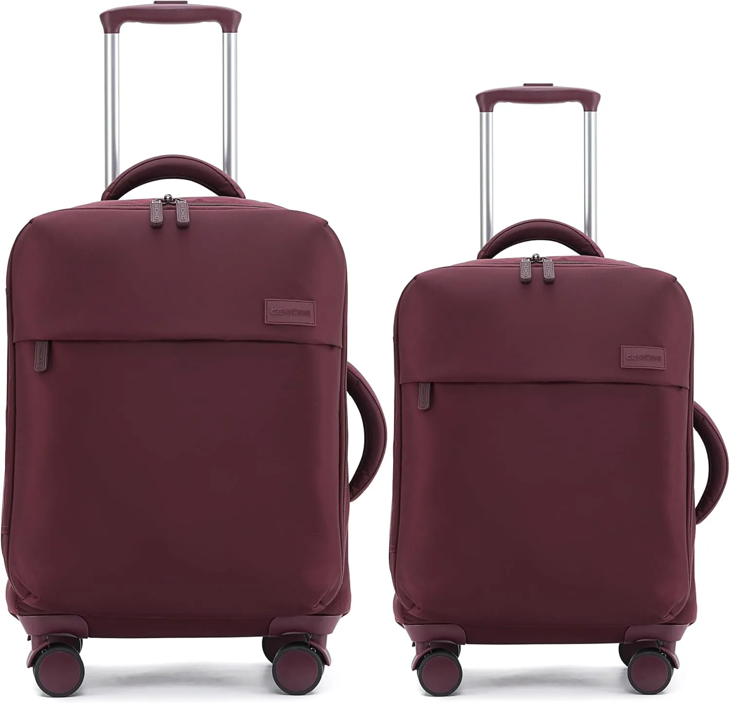 Ultralight 20" 24" Travel Luggage Set Carry-On Airline Approved Softside Suitcase, 360 Spinner Wheels, TSA Lock, with 7-Piece Travel Accessories, Wine Red