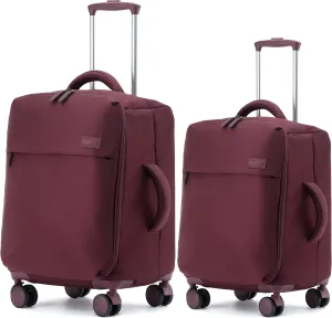 Ultralight 20" 24" Travel Luggage Set Carry-On Airline Approved Softside Suitcase, 360 Spinner Wheels, TSA Lock, with 7-Piece Travel Accessories, Wine Red