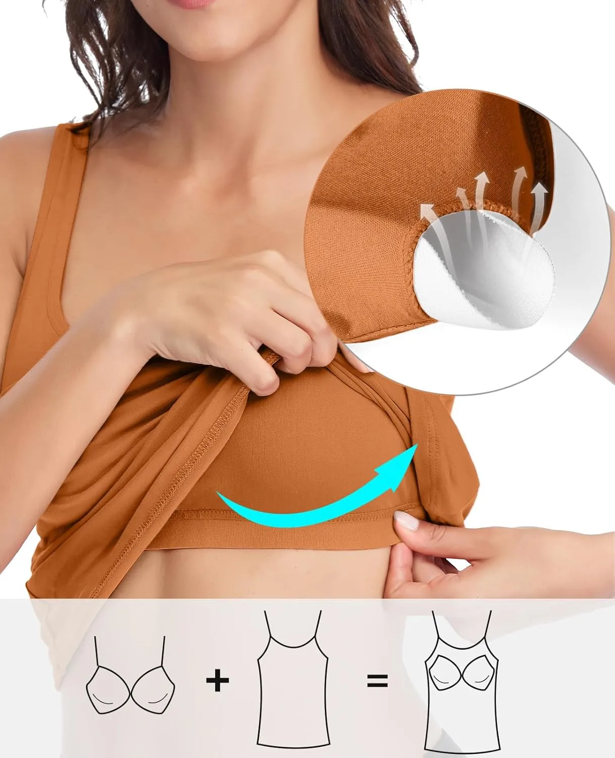 V FOR CITY Tank Top for Women with Built-in Padded Bra Adjustable Wide Strap Camisole Cotton Cami Shirts