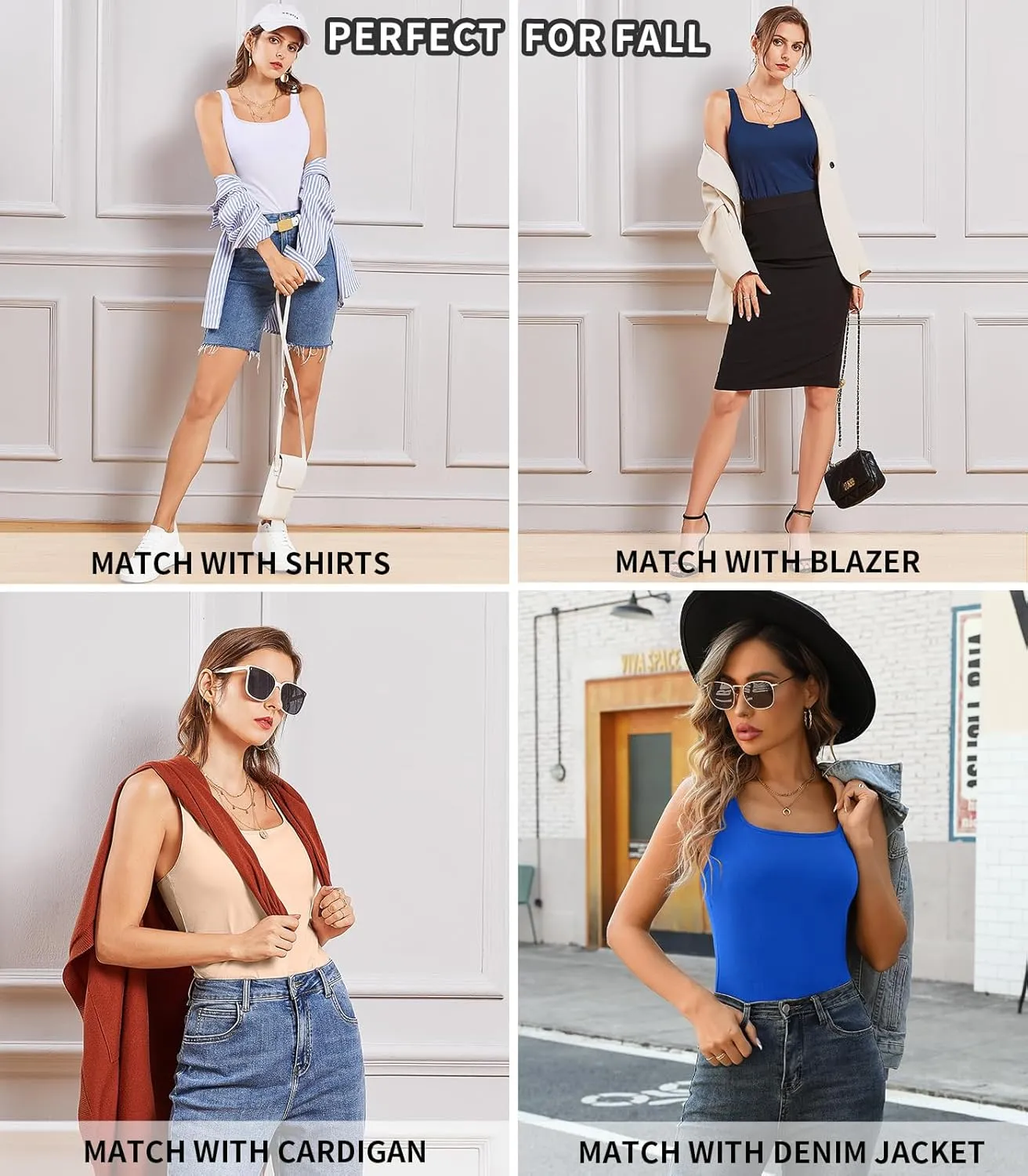 V FOR CITY Tank Top for Women with Built-in Padded Bra Adjustable Wide Strap Camisole Cotton Cami Shirts