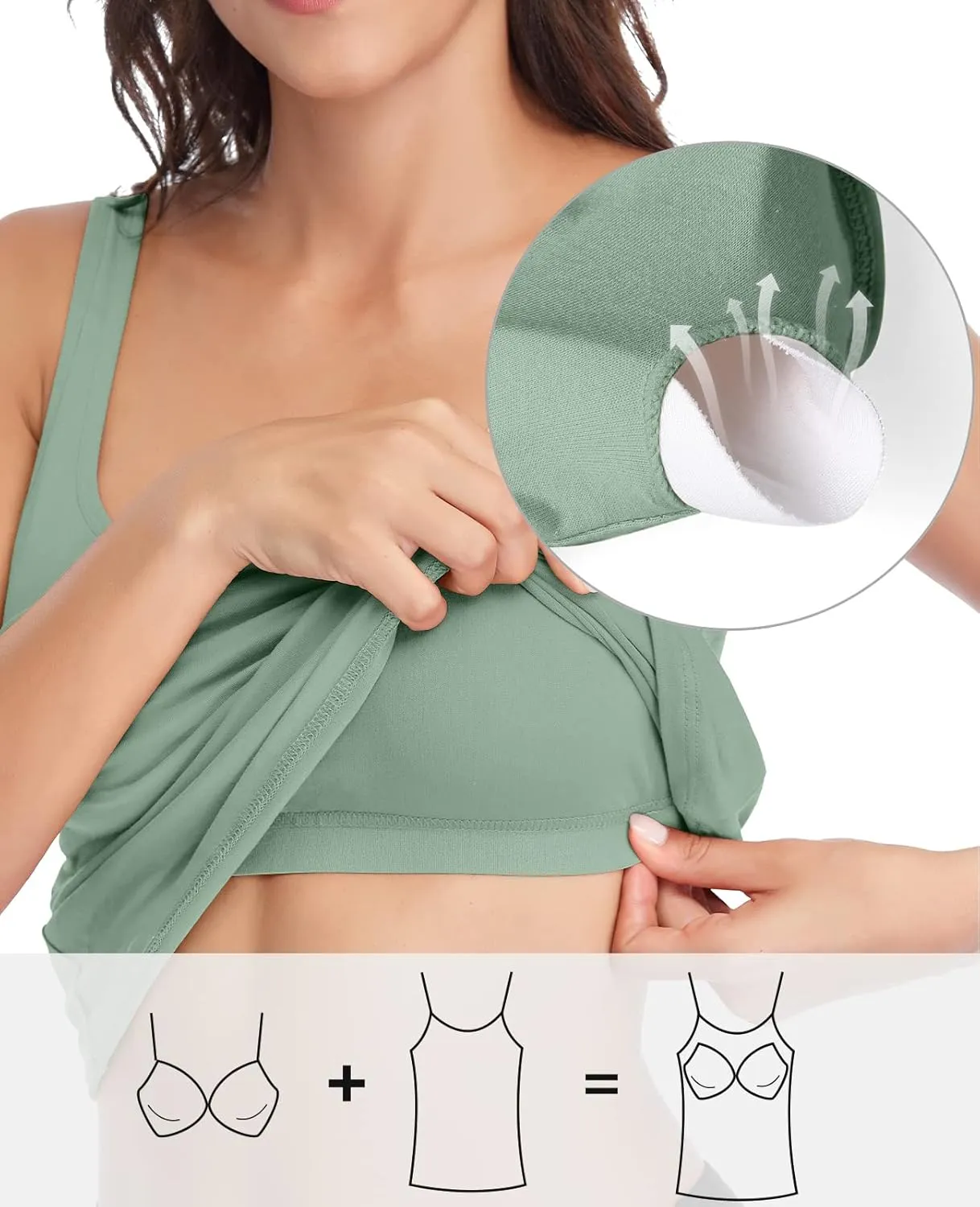 V FOR CITY Tank Top for Women with Built-in Padded Bra Adjustable Wide Strap Camisole Cotton Cami Shirts