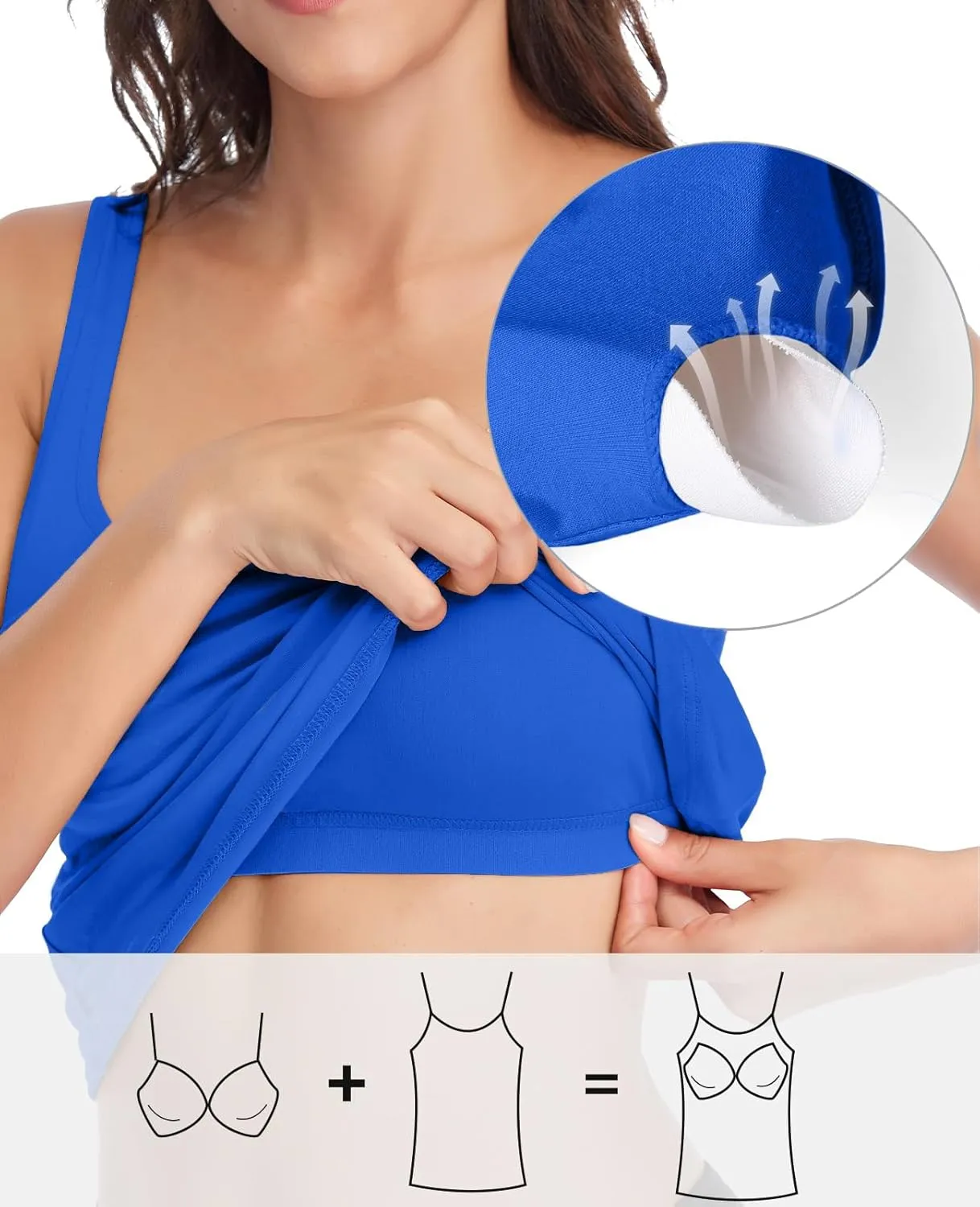 V FOR CITY Tank Top for Women with Built-in Padded Bra Adjustable Wide Strap Camisole Cotton Cami Shirts