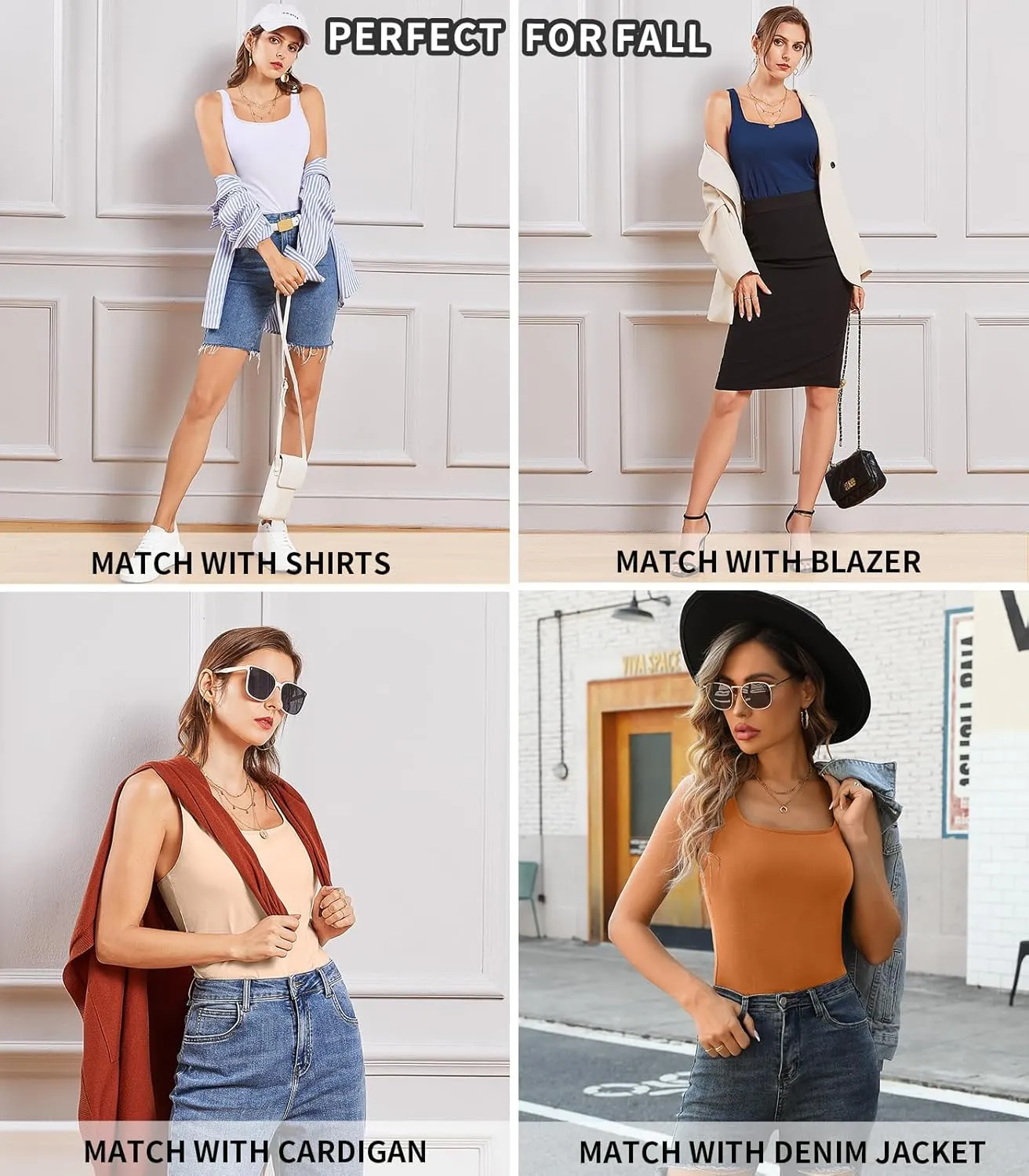 V FOR CITY Tank Top for Women with Built-in Padded Bra Adjustable Wide Strap Camisole Cotton Cami Shirts