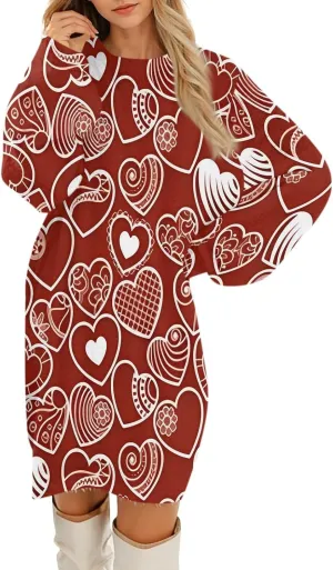 Valentines Day Dress for Women Round Neck Casual Long Sleeve Plush Plaid Dresses