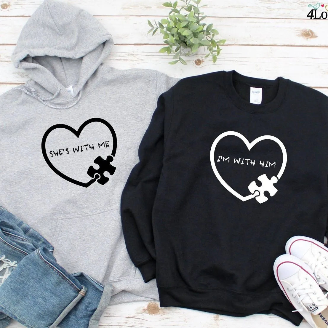 Valentine's Day Matching Outfits Set - Cute 'She's With Me & I'm With Him' for Couples
