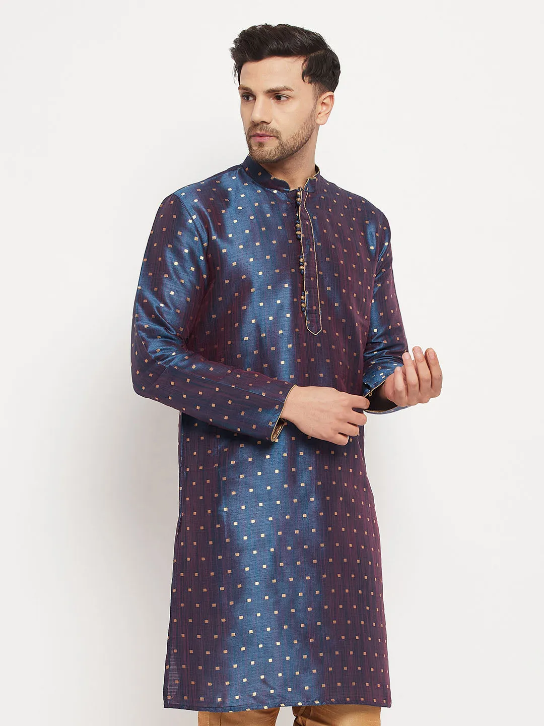 VASTRAMAY Men's Blue Zari Kurta
