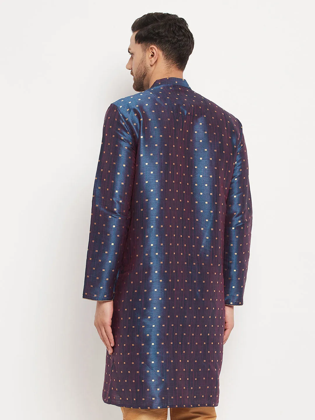 VASTRAMAY Men's Blue Zari Kurta