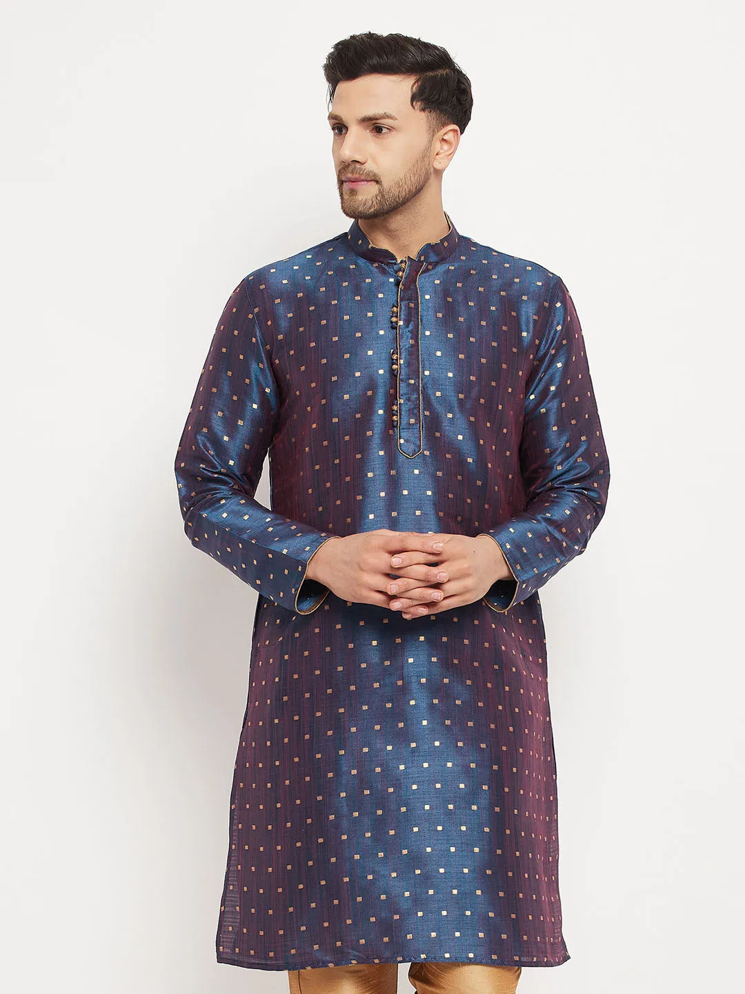 VASTRAMAY Men's Blue Zari Kurta