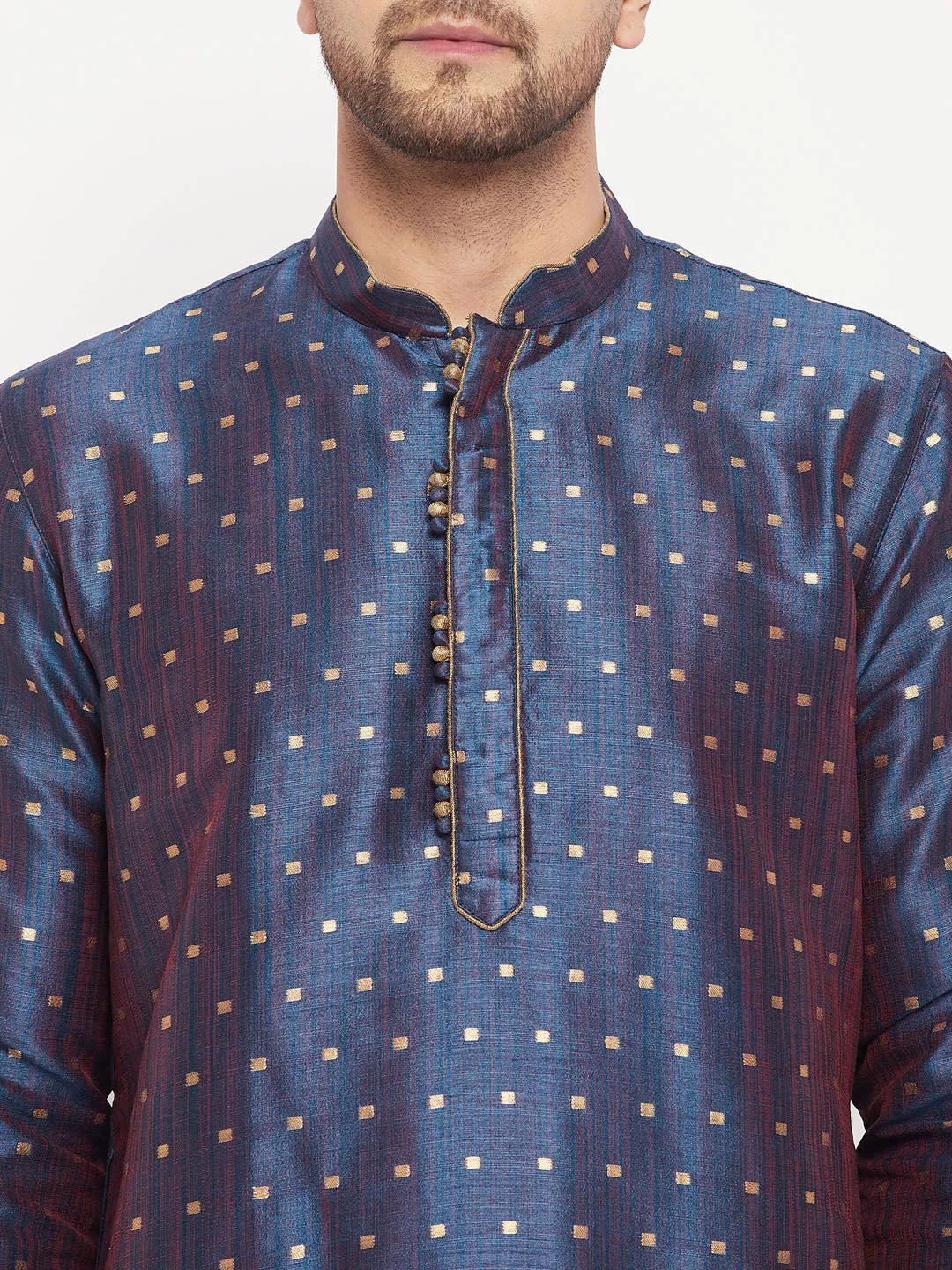 VASTRAMAY Men's Blue Zari Kurta