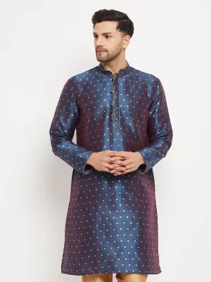 VASTRAMAY Men's Blue Zari Kurta