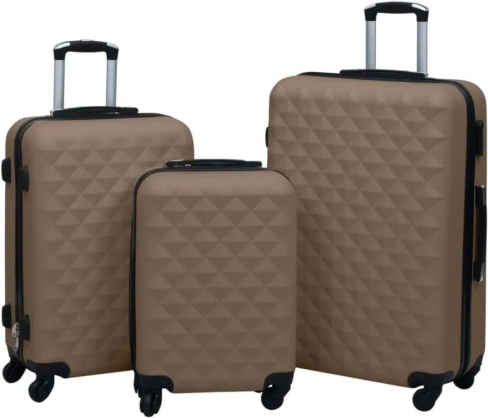 vidaXL Durable 3 pcs Hardcase Trolley Luggage Set in Brown ABS material, with Nested Storage Design, Internal Tensioning Straps, Security Lock, and 360-Degree Rotating Wheels