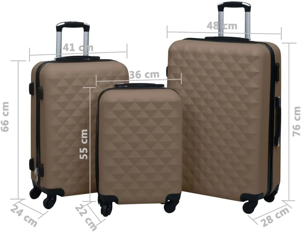 vidaXL Durable 3 pcs Hardcase Trolley Luggage Set in Brown ABS material, with Nested Storage Design, Internal Tensioning Straps, Security Lock, and 360-Degree Rotating Wheels