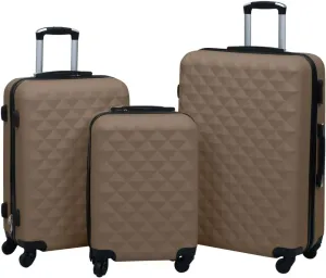 vidaXL Durable 3 pcs Hardcase Trolley Luggage Set in Brown ABS material, with Nested Storage Design, Internal Tensioning Straps, Security Lock, and 360-Degree Rotating Wheels