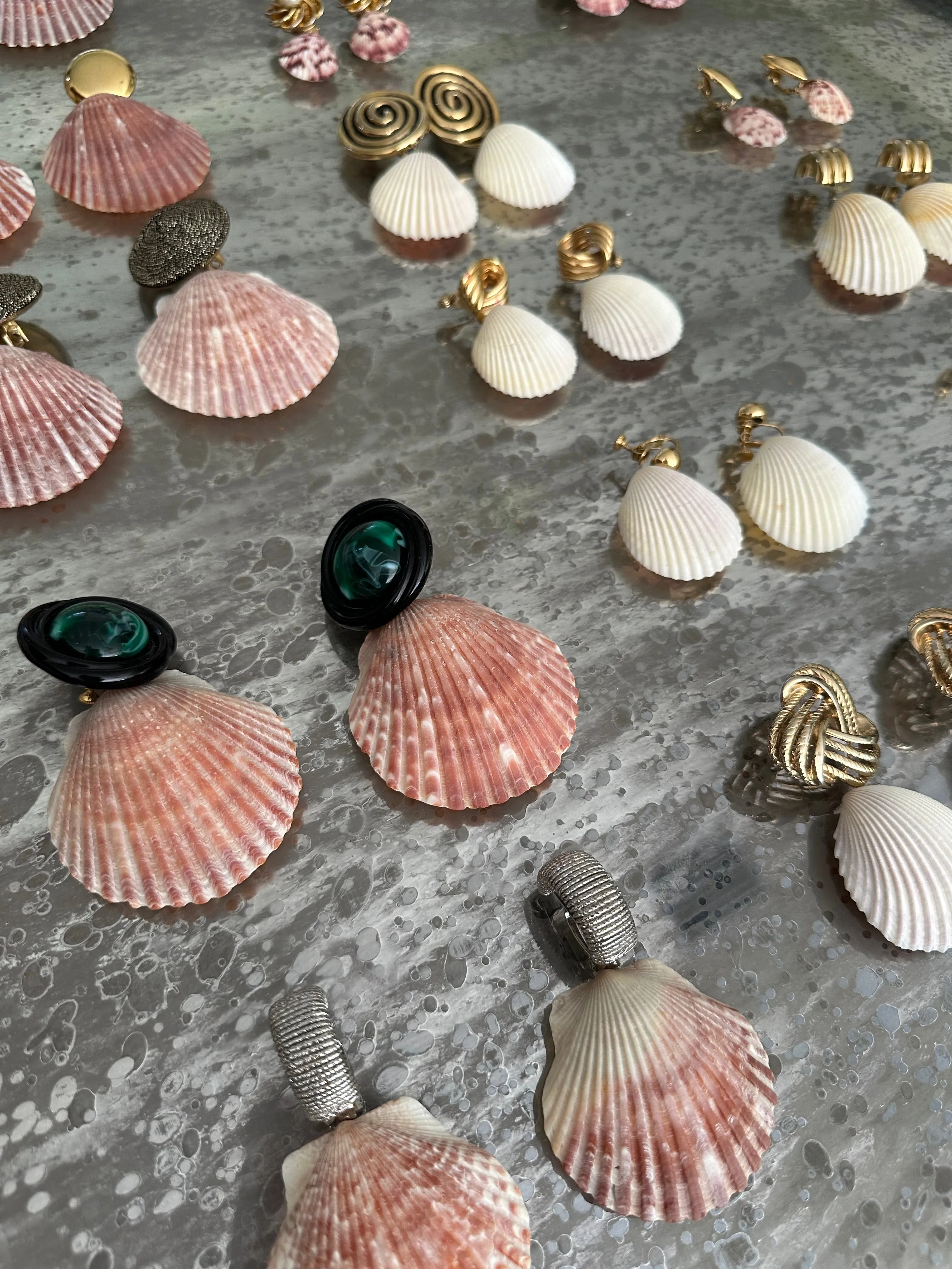 Vintage Clip-On Earrings Reworked with Shells - Pre-order only Shipping May 15th