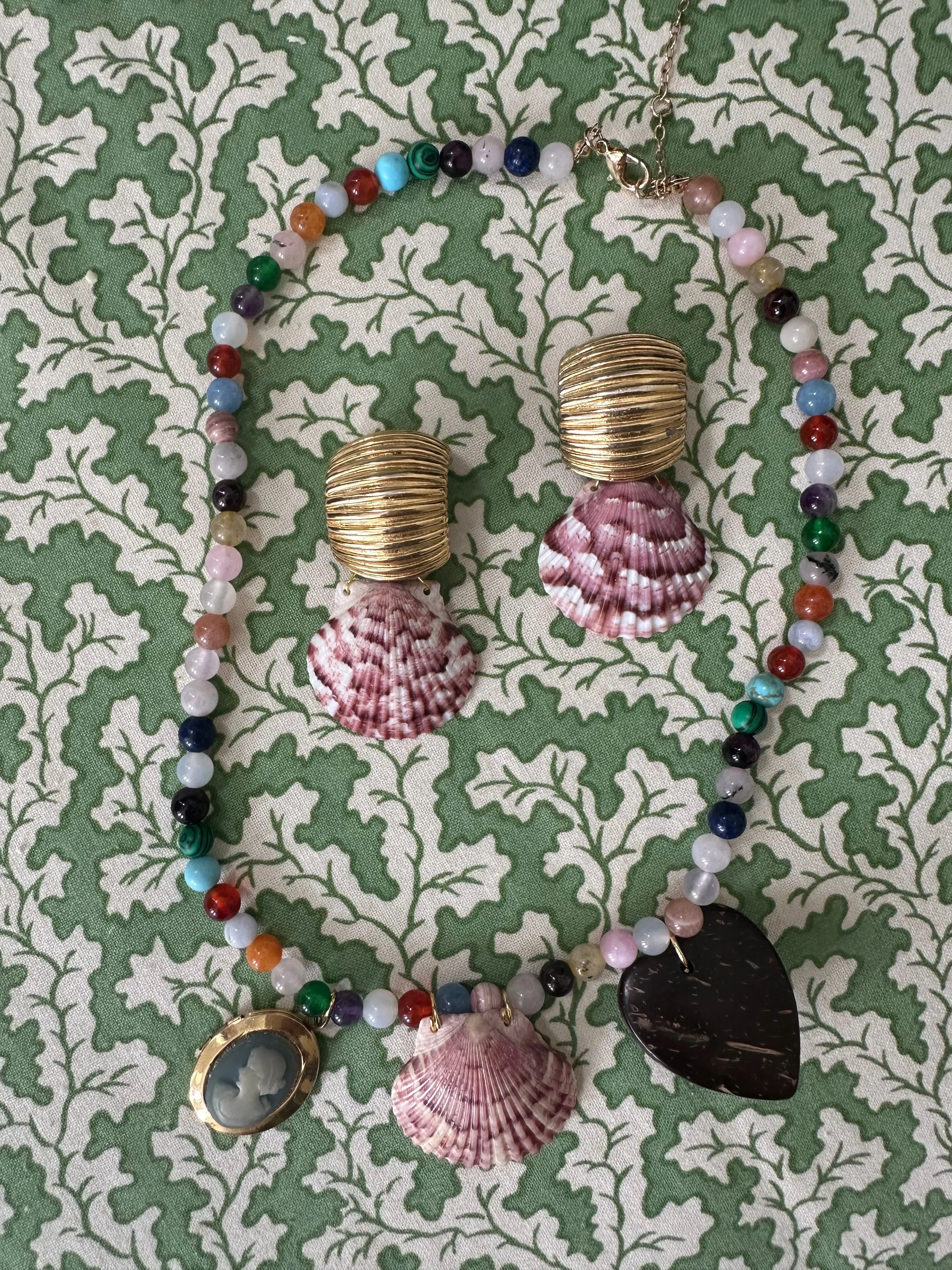 Vintage Clip-On Earrings Reworked with Shells - Pre-order only Shipping May 15th