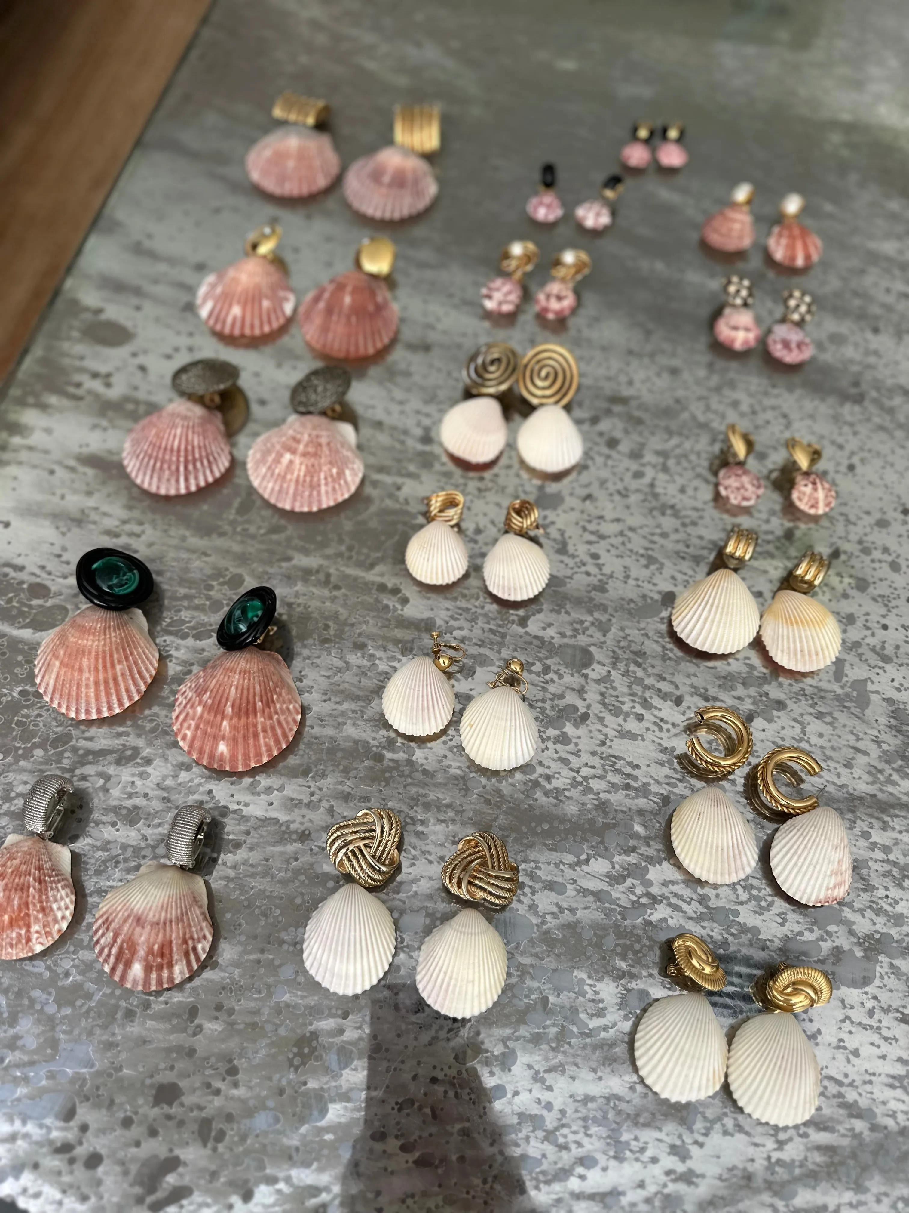 Vintage Clip-On Earrings Reworked with Shells - Pre-order only Shipping May 15th
