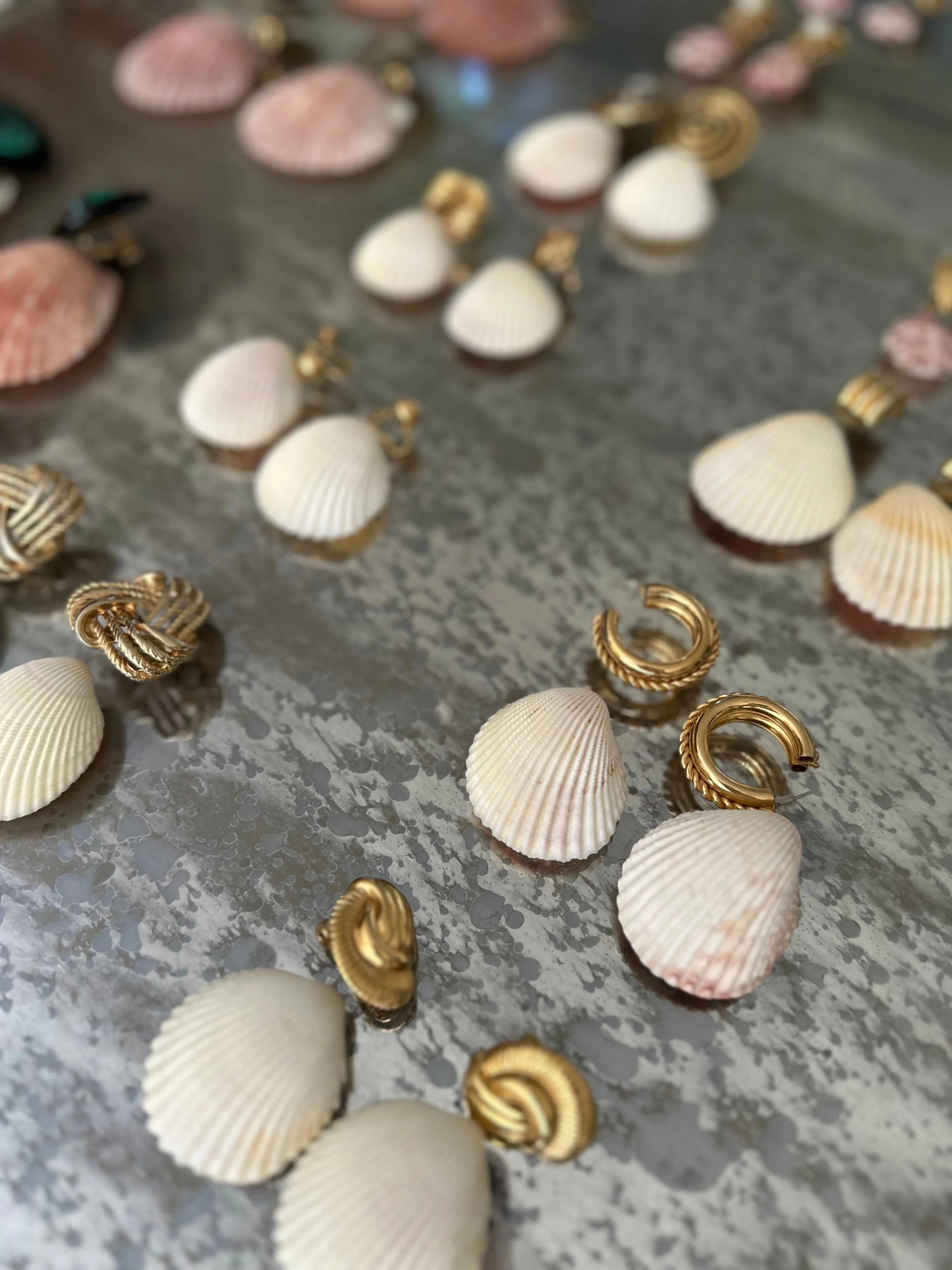 Vintage Clip-On Earrings Reworked with Shells - Pre-order only Shipping May 15th