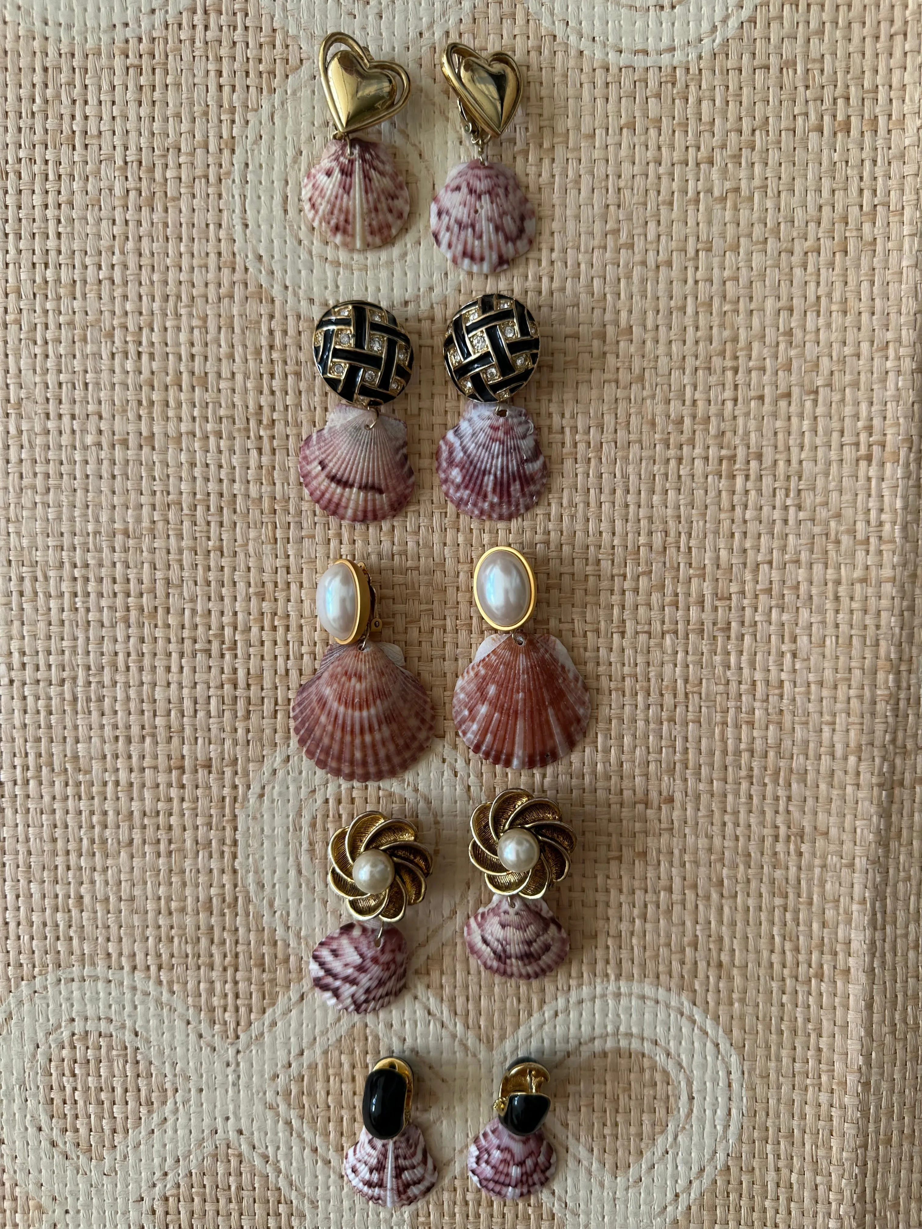 Vintage Clip-On Earrings Reworked with Shells - Pre-order only Shipping May 15th