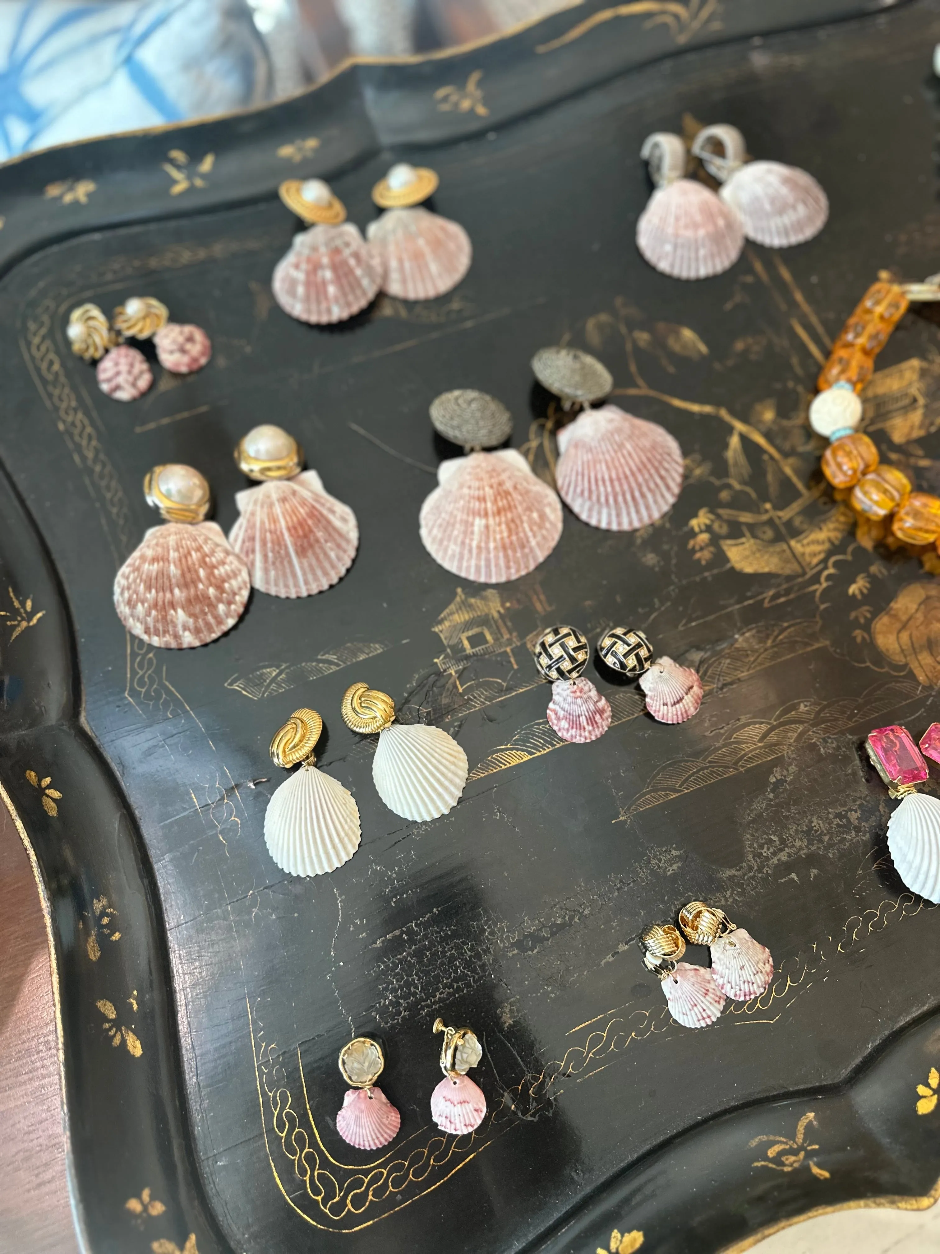 Vintage Clip-On Earrings Reworked with Shells - Pre-order only Shipping May 15th