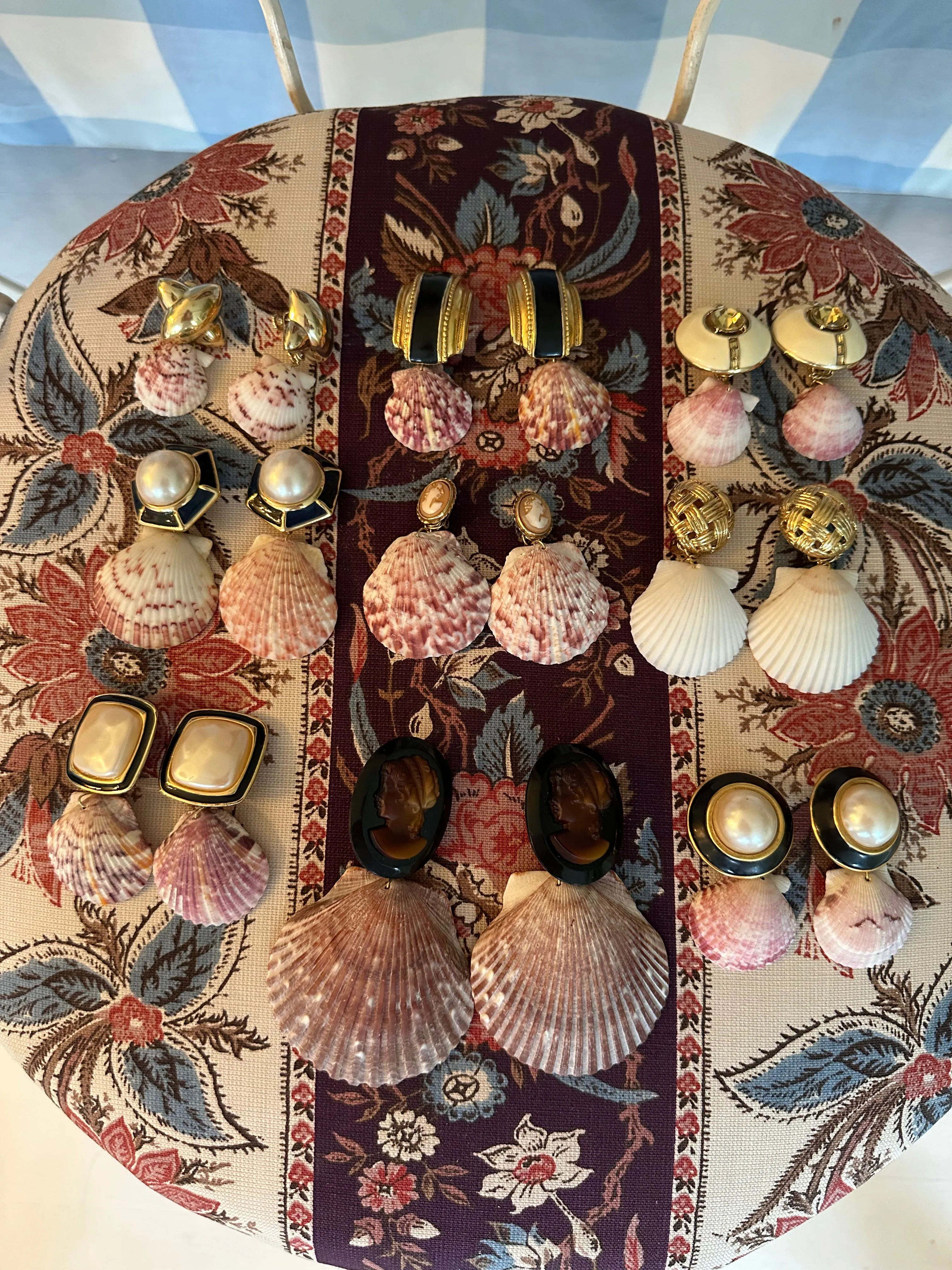 Vintage Clip-On Earrings Reworked with Shells - Pre-order only Shipping May 15th