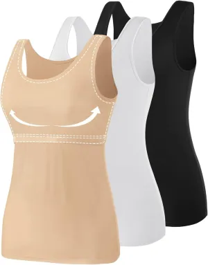 Vislivin Cotton Tank Tops with Shelf Bra for Women Stretch Tanks Wide Strap Undershirts