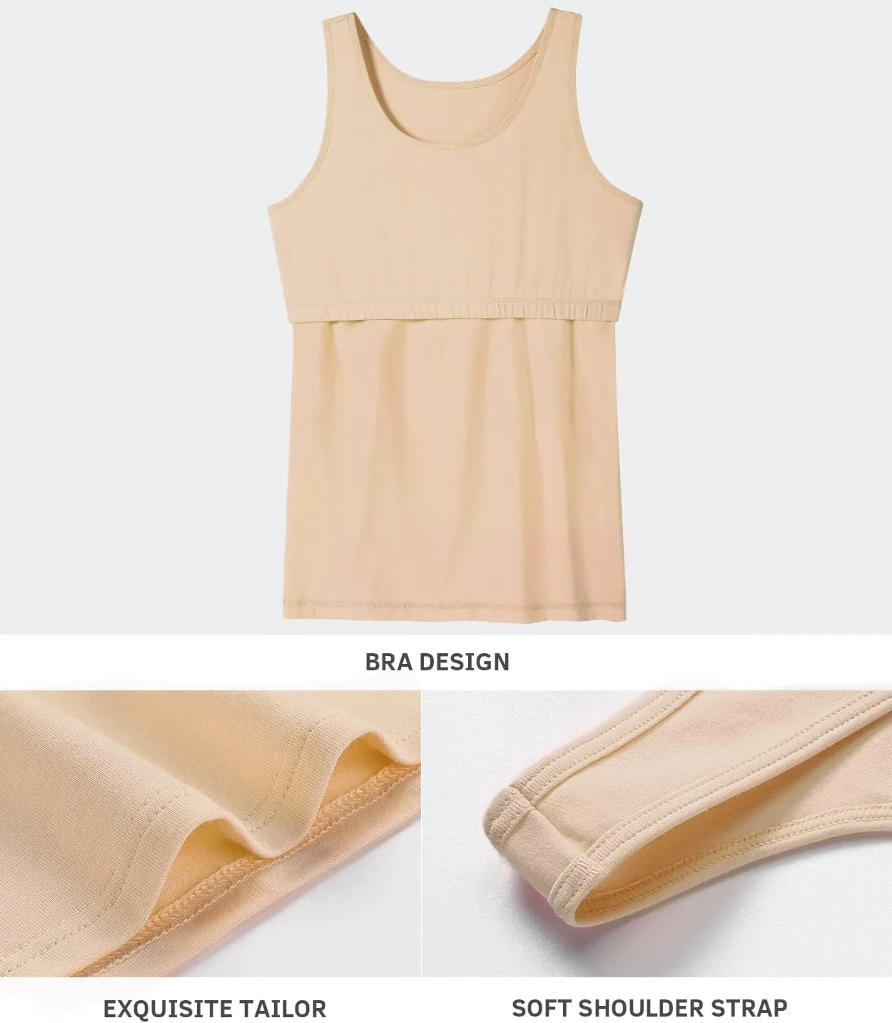 Vislivin Cotton Tank Tops with Shelf Bra for Women Stretch Tanks Wide Strap Undershirts