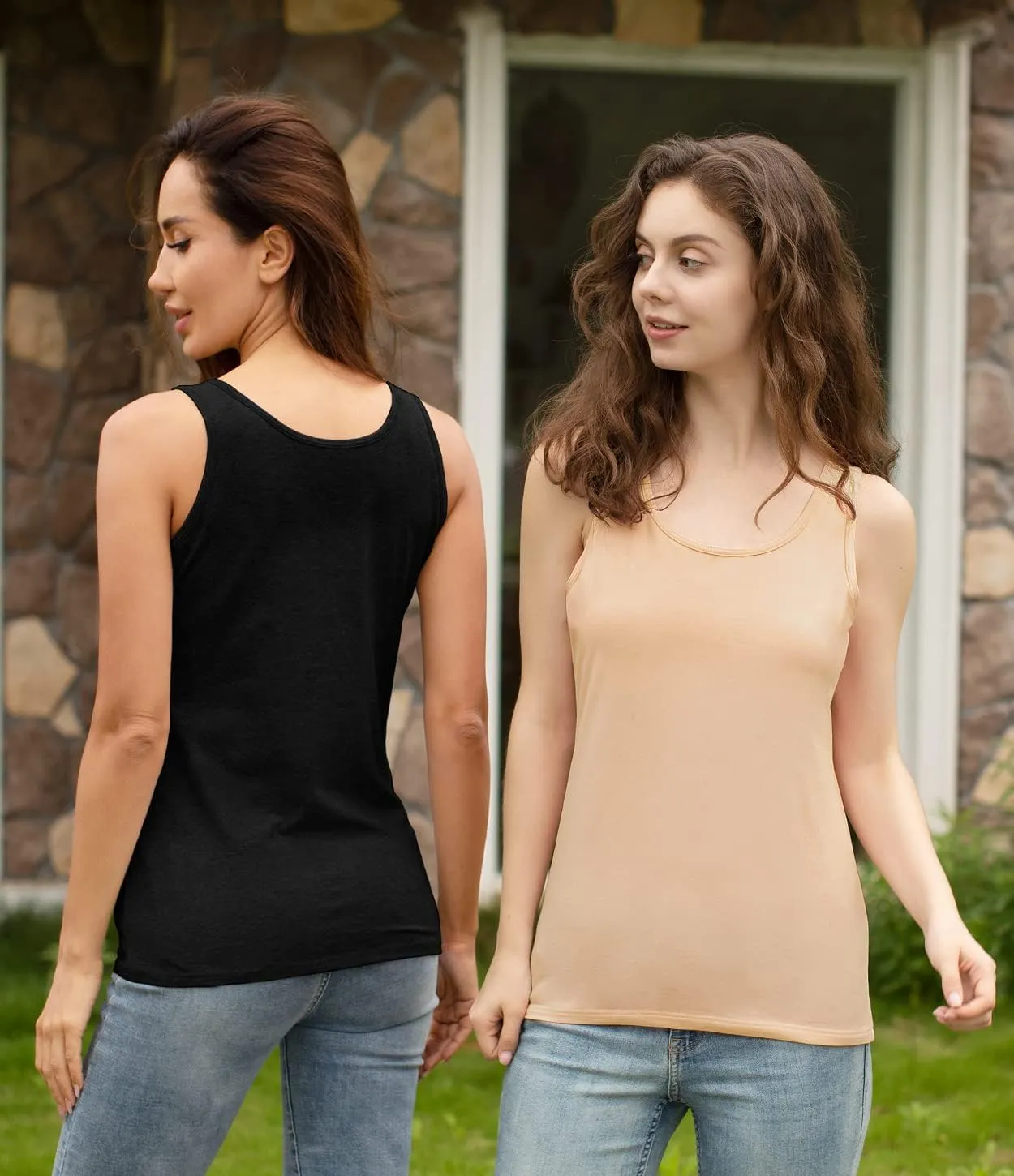 Vislivin Cotton Tank Tops with Shelf Bra for Women Stretch Tanks Wide Strap Undershirts