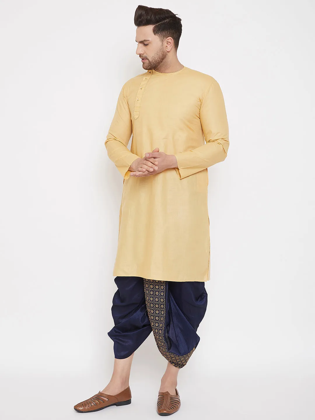 VM By Vastramay Men's Navy Blue Embroidred Dhoti