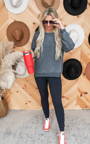 Washed Oversized Crewneck - Charcoal - Final Sale