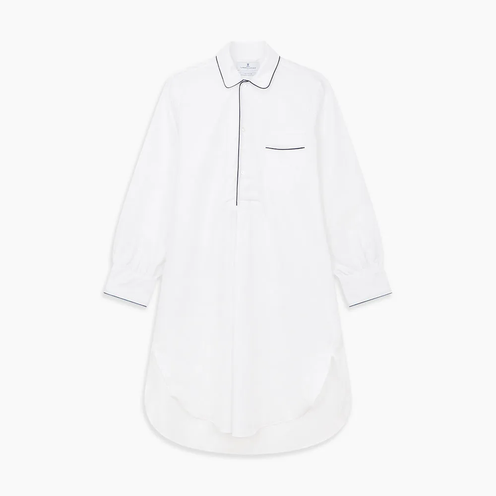 White Piped Cotton Nightshirt