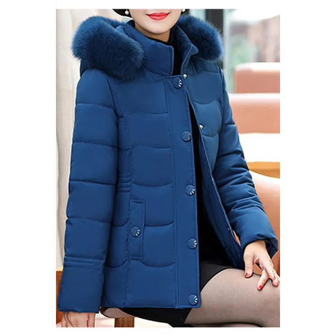 Women Elegant Hood Neck Solid Colored Warm Long Sleeve Pretty Padded Jacket - WJC23615
