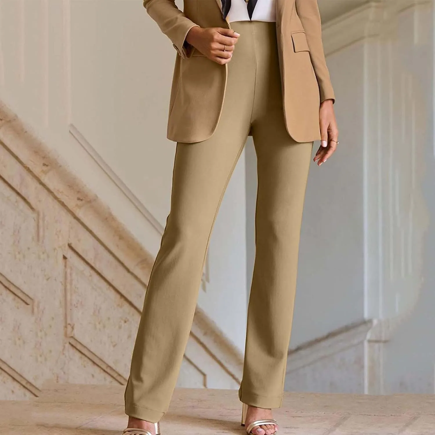Women High Waist Pull-On Dress Pants Tummy Control Yoga Legging Trousers Business Casual Office Suit Pants for Work