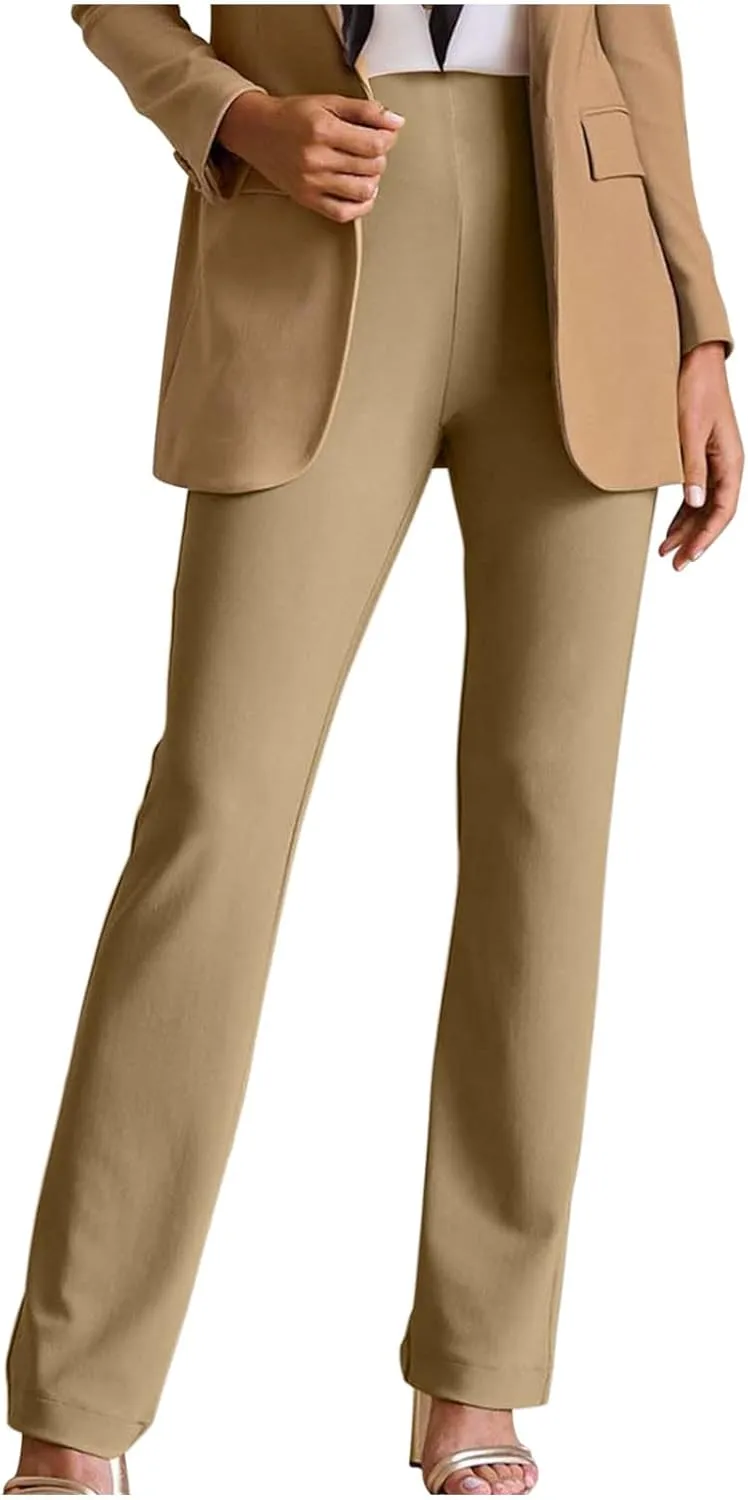 Women High Waist Pull-On Dress Pants Tummy Control Yoga Legging Trousers Business Casual Office Suit Pants for Work