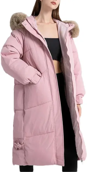 Women Long Casual Plush Hooded Parka Coat Vintage Thick Mid-Length Cotton-Padded Jacket