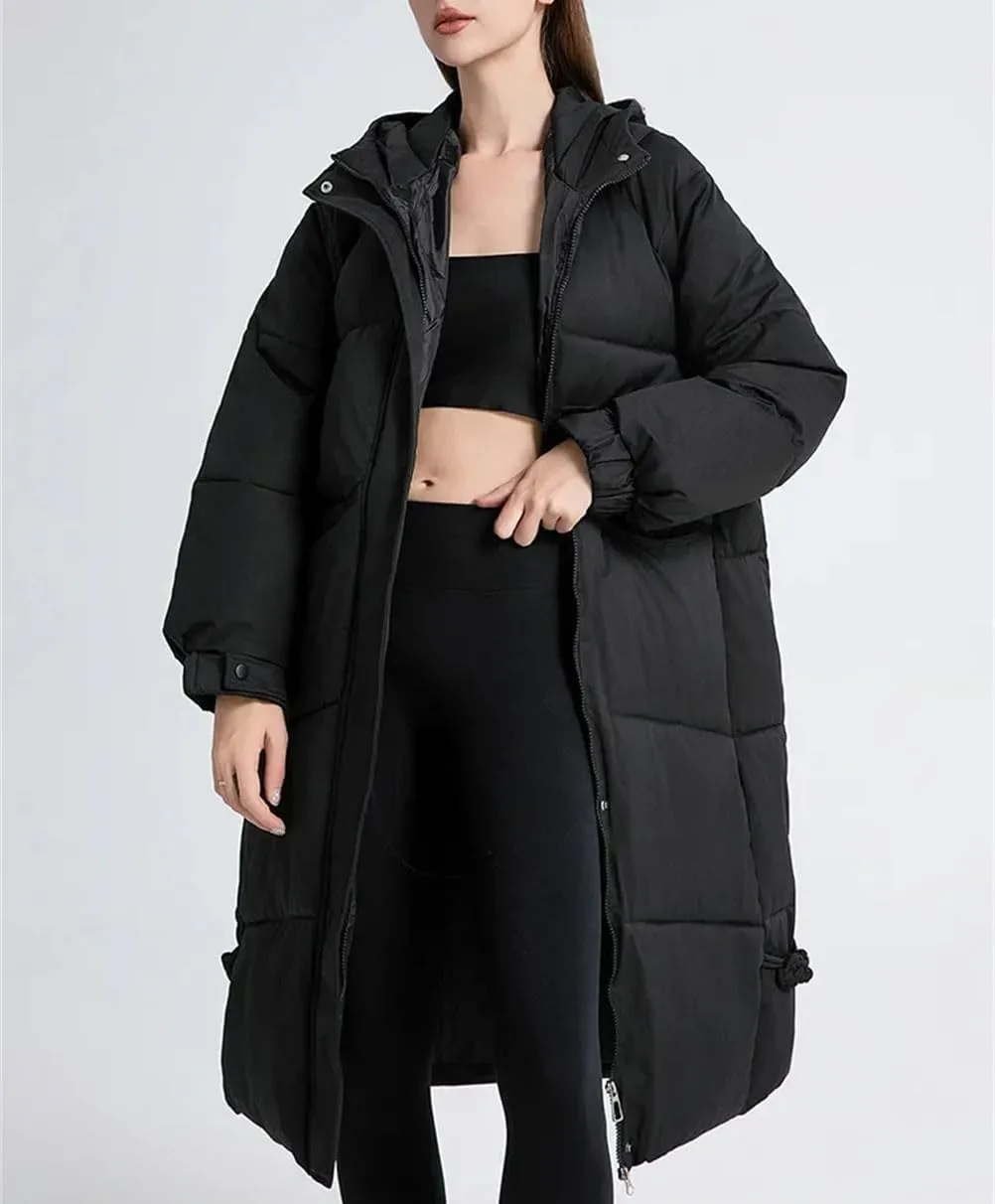 Women Long Casual Plush Hooded Parka Coat Vintage Thick Mid-Length Cotton-Padded Jacket