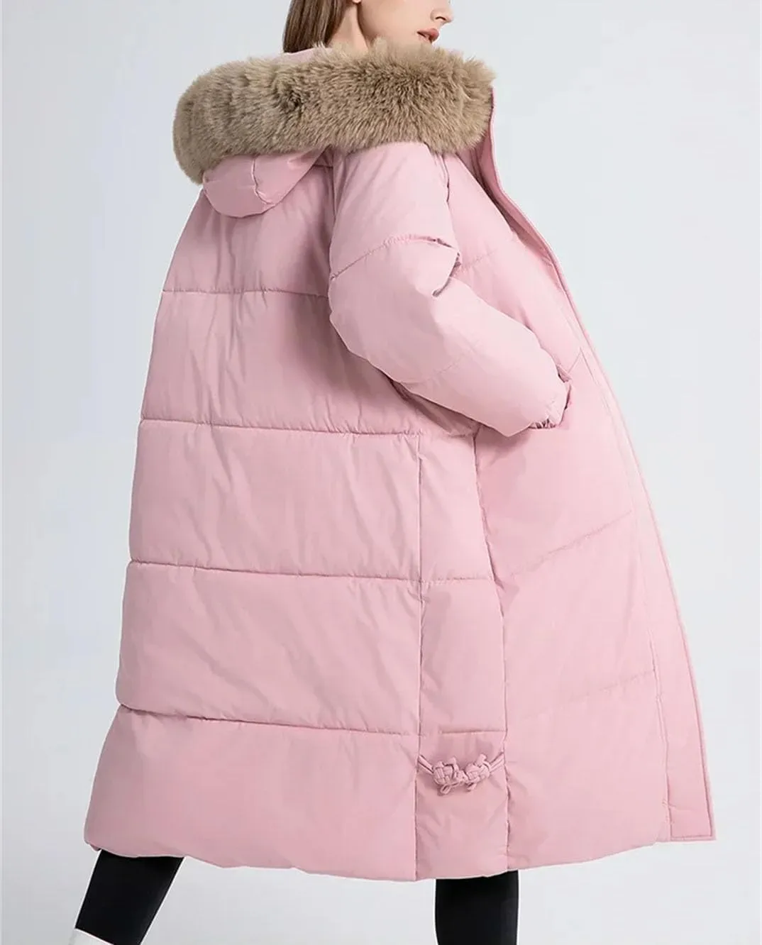 Women Long Casual Plush Hooded Parka Coat Vintage Thick Mid-Length Cotton-Padded Jacket