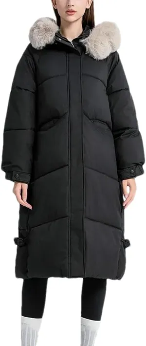 Women Long Casual Plush Hooded Parka Coat Vintage Thick Mid-Length Cotton-Padded Jacket