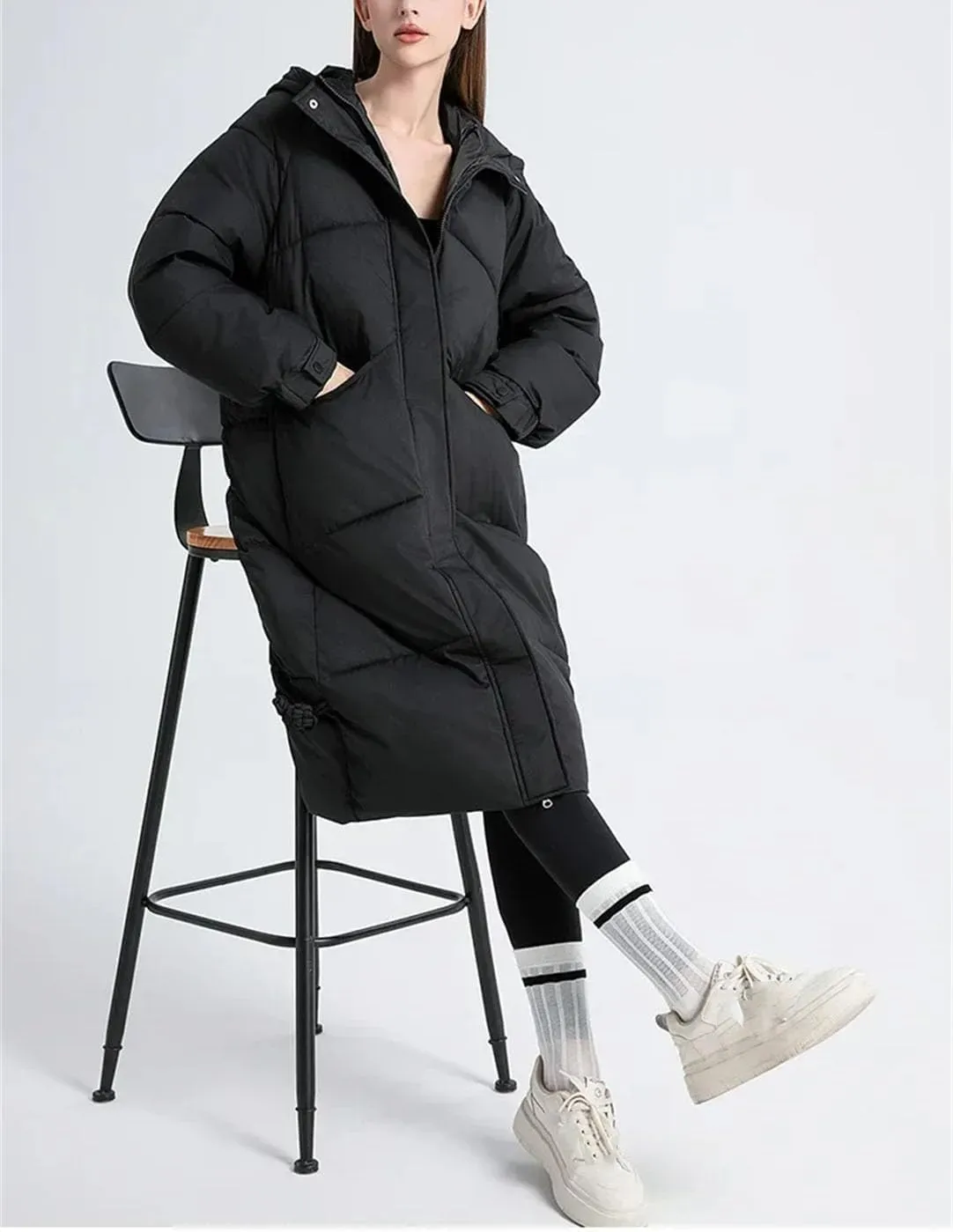 Women Long Casual Plush Hooded Parka Coat Vintage Thick Mid-Length Cotton-Padded Jacket