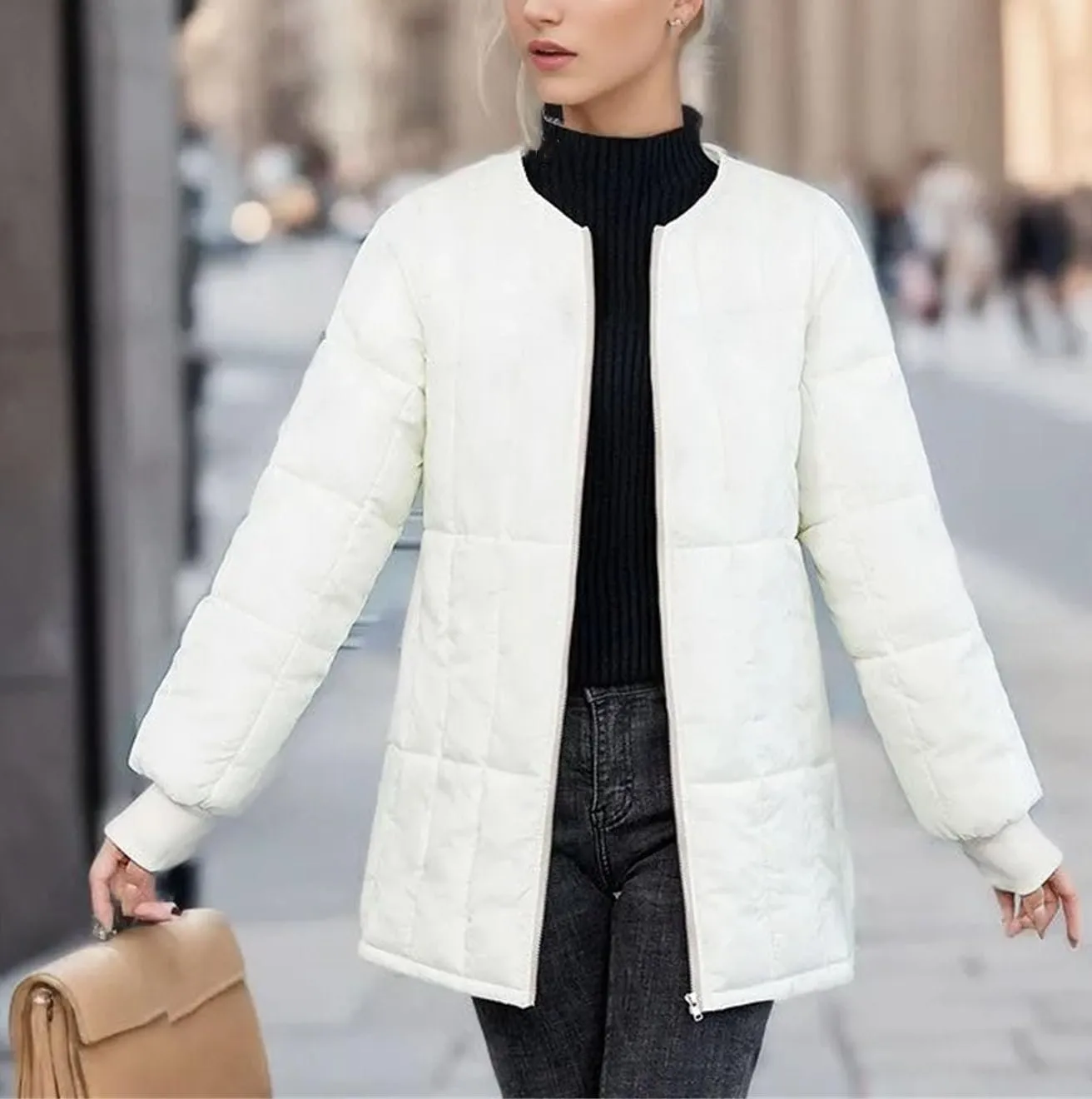 Women Plush Hooded Cotton-Padded Jacket Casual Mid-Long Thick Button Zipper Parka Coat