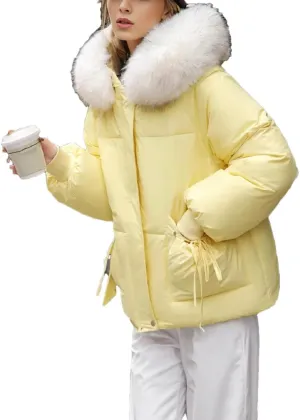 Women's Bowknot Pocket Zipper Parkas Coats Vintage Plush Hooded Cotton-Padded Jacket